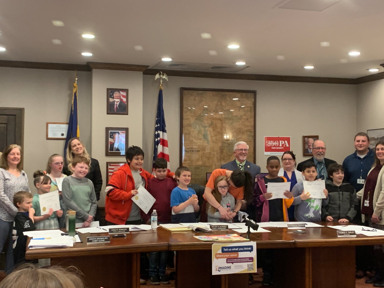Students from Miss Cameron's resource room at Shohola Elementary School attended the Pike County commissioners' meeting. They were recognized for their winning poster.